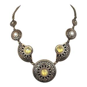 New Boutique Necklace Antique Gold Tone Faceted Stones Premier Chic 1P